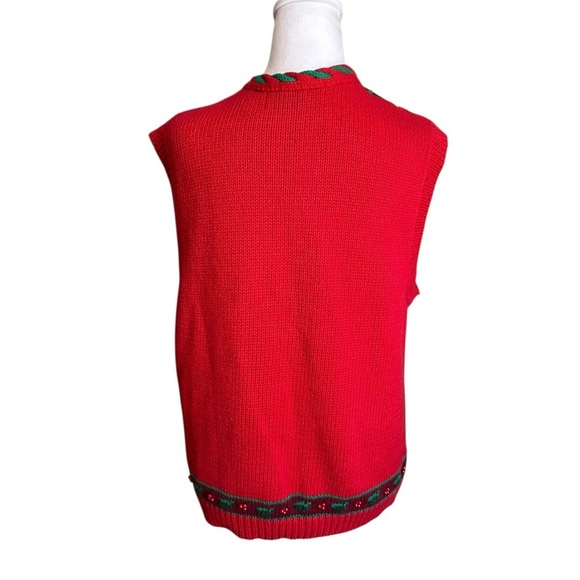 Jennifer Moore Festive Ugly Christmas Sweater Vest Women's L Red Hand Knitted - Picture 4 of 17